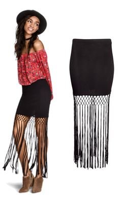 H&M hosszú fekete rojtos szoknya