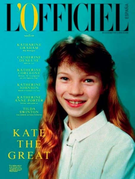 Kate Moss az idén szeptemberi  L'Officiel címlapján, mint tinédzser